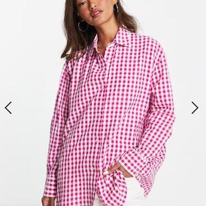 Mango oversized gingham shirt in pink size 8 or M